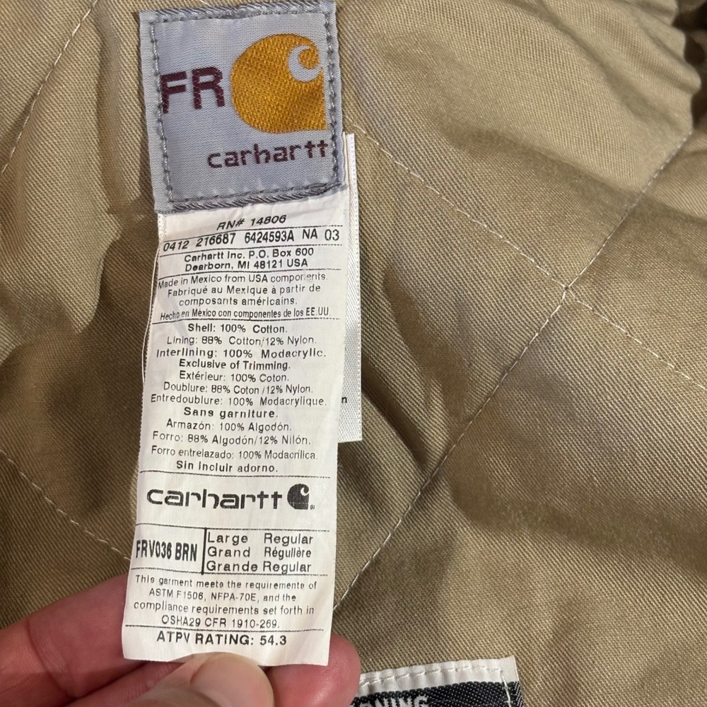 Carhartt FR Flame Resistant Duck Vest Brown Quilted Lining FRV036 BRN Large Reg - Picture 6 of 12